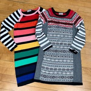 Hanna Andersson Two Sweater Knit Dresses Rainbow Fairisle 130